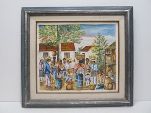 lot 24 image: Framed Signed Oil on Canvas Southwestern Market Scene Painting