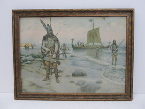 lot 62 image: Vintage 1930s-40s Norse VIKING Warrior Framed Print
