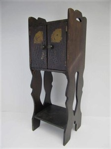lot 38 image: Antique Painted Wood Smoking Stand Cabinet wPlaying Card Motif