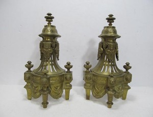 lot 112 image: Pair of Antique Solid Brass Fireplace ChenetsAndirons