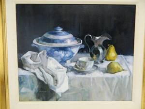 lot 198 image: Nice Framed Signed Still Life Oil on Canvas Painting