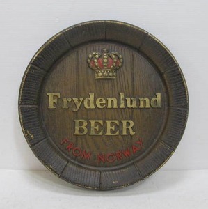 lot 157 image: Vintage FRYDENLUND Beer Norway Round Barrel Bar Sign