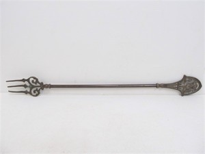 lot 95 image: Antique 19th Century Bronze Toasting Fork GargoyleDevilImp Finial