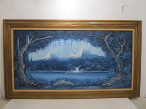 lot 316 image: Huge Mid Century Modern River Bank Scene Dimensional Art Signed LINAI