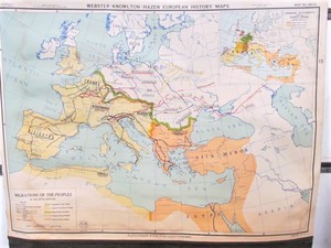 lot 233 image: Large Original 1920s Pull-Down Map - Germanic Kingdoms Europe etc