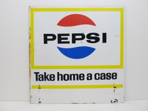 lot 237 image: Vintage Double Sided Metal PEPSI Store Display Sign