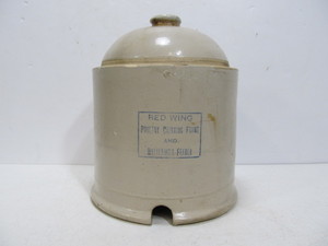 lot 80 image: Antique RED WING Stoneware Drinking Fount & Buttermilk Feeder