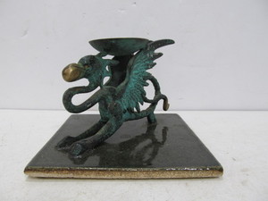 lot 84 image: Vintage Bronze Griffin Statue on Pottery Tile Base