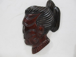 lot 167 image: Hand Carved New Zealand Maori Wooden Statue & Face