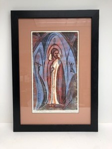 lot 43 image: Framed Signed Numbered Religious Woodblock Print by Sister Mary Grace Thul O.P.