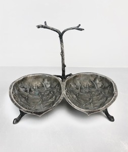 lot 34 image: Signed ARTHUR KRUPP Berndorf Antique Sculptural Silverplated Double Nut Bowl Stand