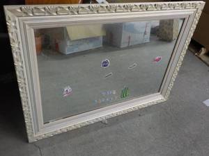lot 19 image: Framed Mirror 43 x 31- Stickers do ...