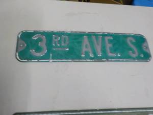 lot 52 image: 3rd Ave S Metal Sign 6 x 24...
