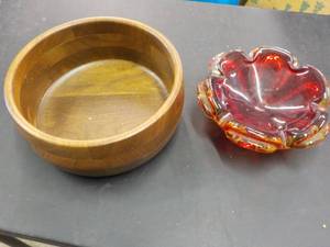 lot 62 image: Black Walnut Bowl and Glass Bowl...