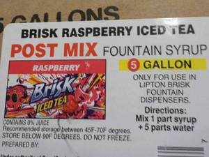 lot 145 image: Brisk Raspberry Iced Tea Post Mix F...
