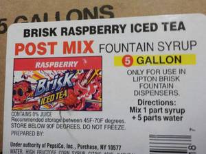 lot 148 image: Brisk Raspberry Iced Tea Post Mix F...
