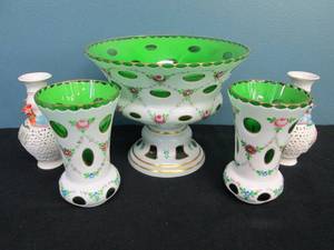 lot 36 image: Bohemian Glass White Cut To Green
