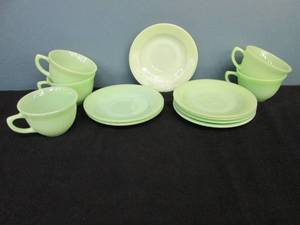 lot 79 image: Jadeite Cups & Saucers