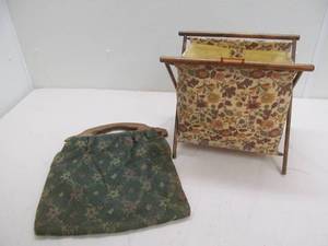 lot 166 image: antique sewing bag, knitting basket