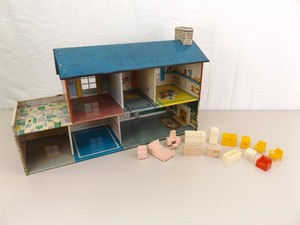 Vintage Marx Tin Doll House and Furniture