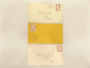 3 Antique Washington 3� Cent Stamps on Envelopes