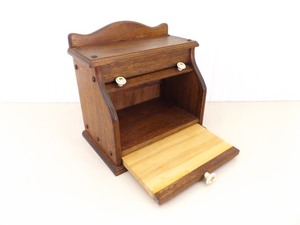 Vintage SOLID Wood Doweled Roll Top Bread Box