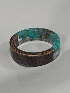 Wood & Turquoise Ring Size 11 12