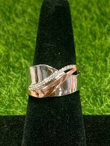 Two Tone .925 Silver Womens Ring Size 8
