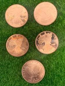 Lot of 5 Copper .999 1oz Rounds
