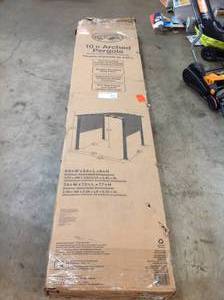 lot 4 image: HAMPTON BAY 10 ft. x 10 ft. Steel and Aluminum Outdoor Patio Arched Pergola with Sliding Canopy (NOT CHECKED)