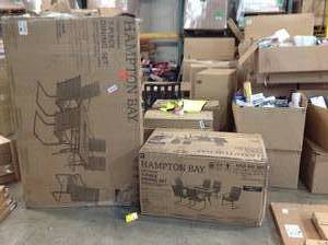 lot 30 image: HAMPTON BAY Crestridge 7-Piece Steel Padded Sling Outdoor Patio Dining Set in Putty Taupe (NOT USED)
