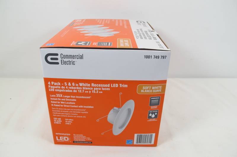 Commercial Electric 5 in. and  6 in. White Integrated LED Recessed Trim, SOFT WHITE (4-Pack)