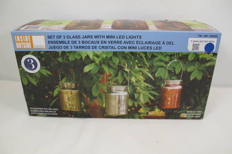 Inside Outside Garden Set of 3 Glass Jars with Mini LED Lights in SILVER, GOLD, ROSE GOLD