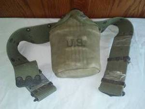 lot 164 image: US Military canteen & belt, GLIDA 1945 WWII Era.