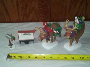lot 81 image: Dept. 56 reindeer, mailbox & sign.