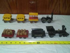 lot 82 image: 2 Wood trains  8 pieces