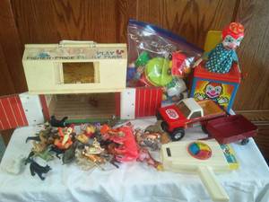 lot 109 image: Fisher Price Barn, Jack in box, & more.
