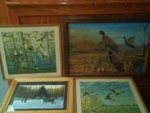 lot 129 image: 4 Framed Nature prints & painting.