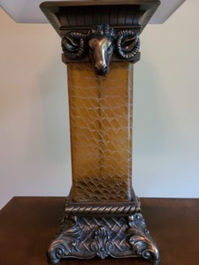 Bronze Table Lamp With Amber Colored Glass
