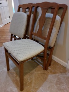 Set Of 4 Cherrywood Upholstered Folding Chairs