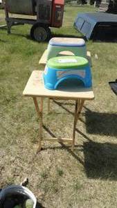 lot 202 image: Fold up table, Kids stools