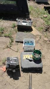 lot 237 image: Nails, Squares, Pliers, Level, Tool Box, Regulator, Chargers