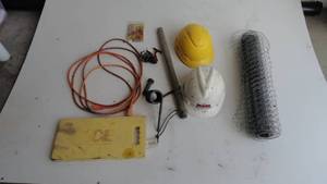 lot 344 image: Tear ramp trailer spring, Hard hats, Reel, Knee pads etc.