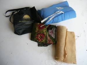 lot 345 image: Sleeping bag pad, burlap, table cloth