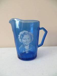VINTAGE Shirley Temple Blue Glass Pitcher