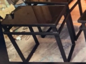 lot 84 image: Black Metal & Glass Coffee & End Table Set
