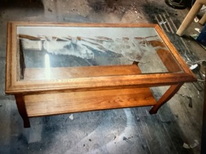 lot 85 image: Coffee Table wWolves on Etched Glass Top