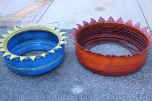 lot 28 image: Pair of Large Outdoor Tire Planters