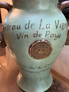 Large Decorative Vase with Handles and French Saying