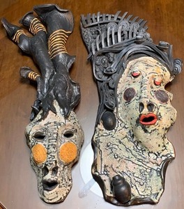 Pair of Hand Crafted Ceramic Faces